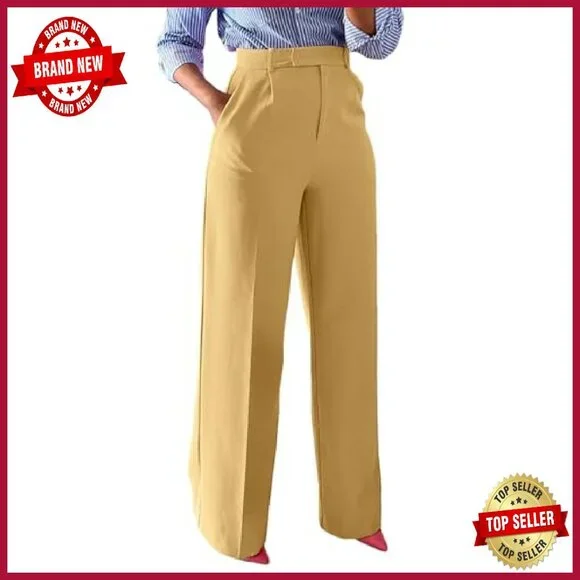 High Waisted Wide Leg Dress Pants Business Slacks Straight Leg Work - Picture 2 of 8